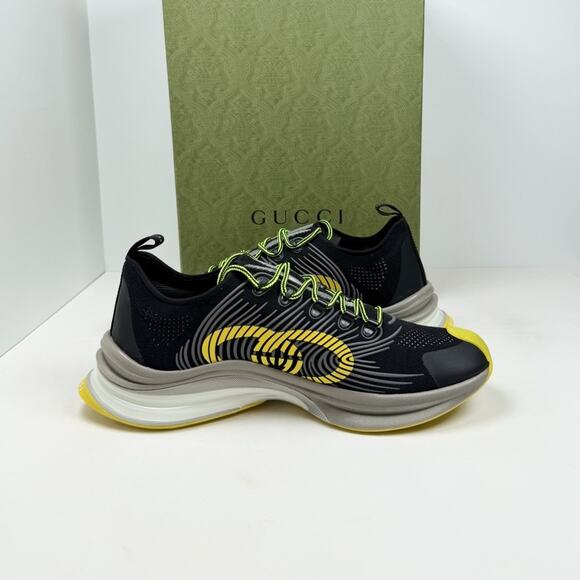 Size 11.5US - Gucci Run GG Black Yellow Knit Sneakers? NEW/RETAIL $850!